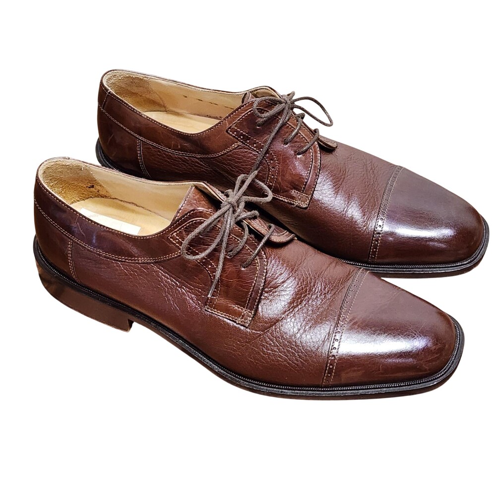 Johnston & Murphy Cellini Shoes Mens Size 10.5 M Brown Leather Cap Toe Italy